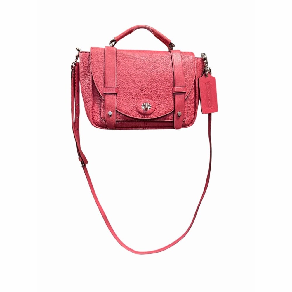 Coach Bleecker Mini Brooklyn Messenger Bag Pink Loganberry Pebbled Leather